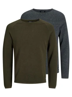 Jack & Jones Herren Pullover im 2er-Pack Hill in khaki anthrazit