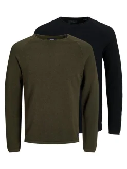 Jack & Jones Herren Pullover im 2er-Pack Hill in khaki schwarz