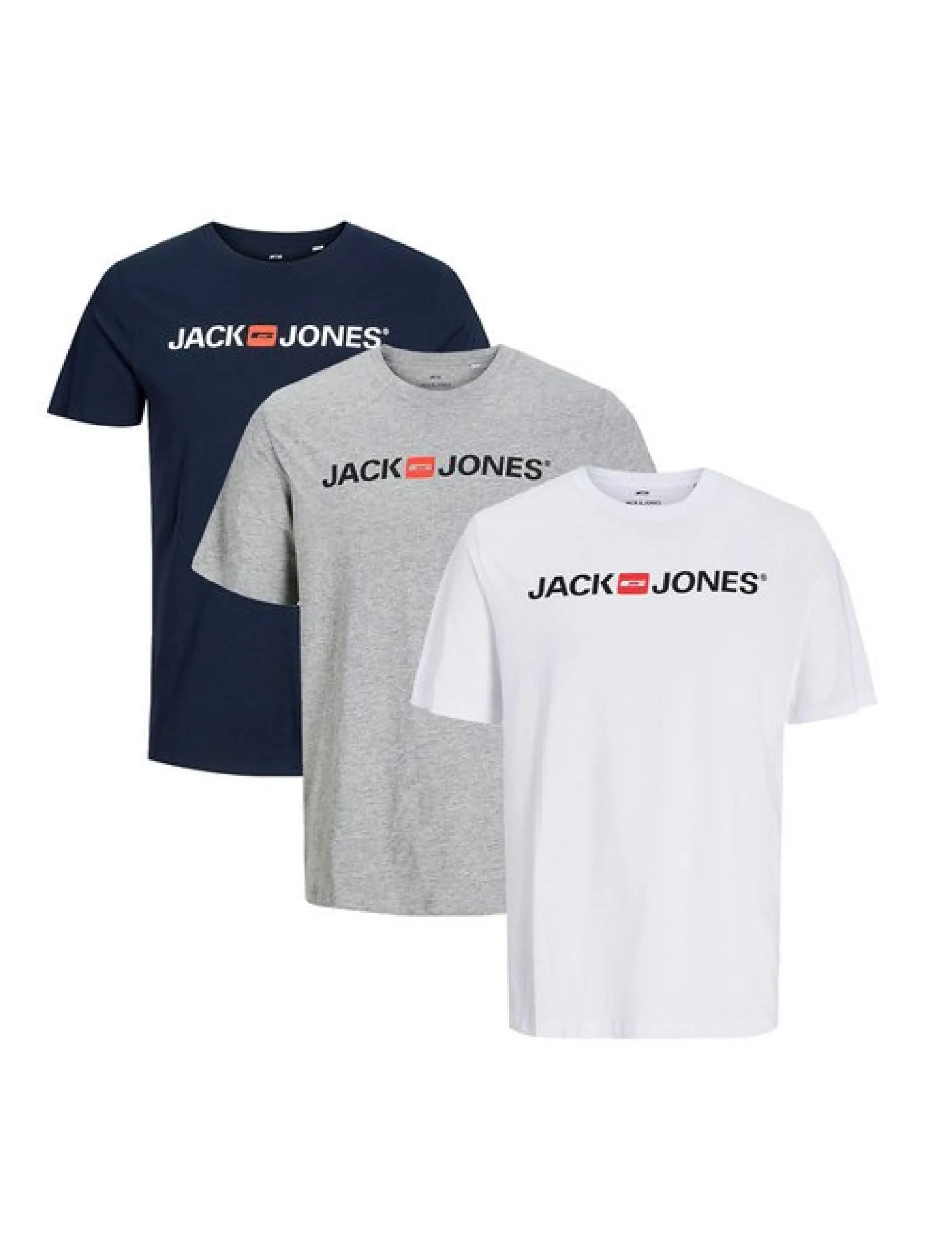 Jack & Jones Herren T-Shirt - 3er Pack Basic in grau