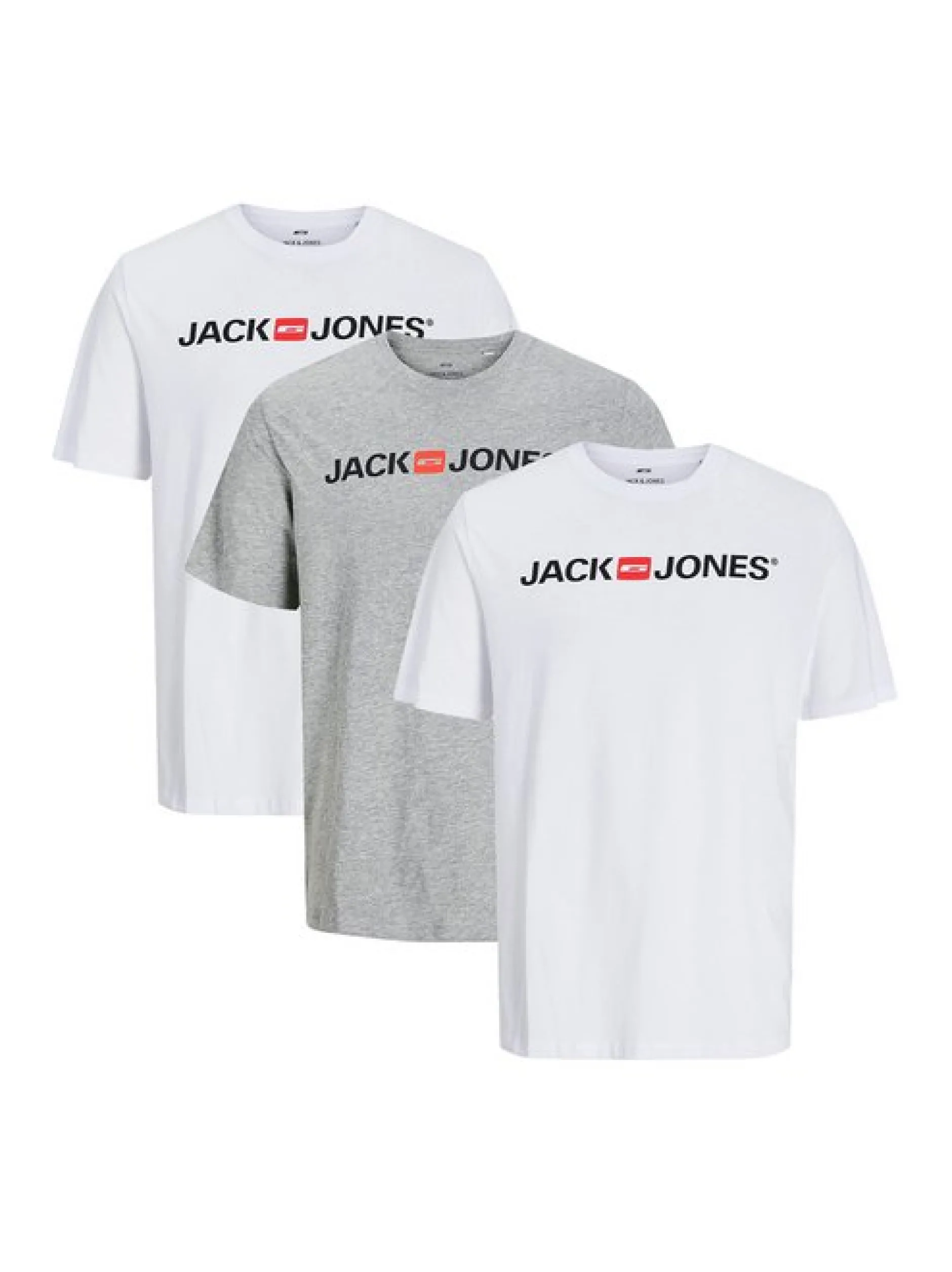 Jack & Jones Herren T-Shirt - 3er Pack Basic in grau