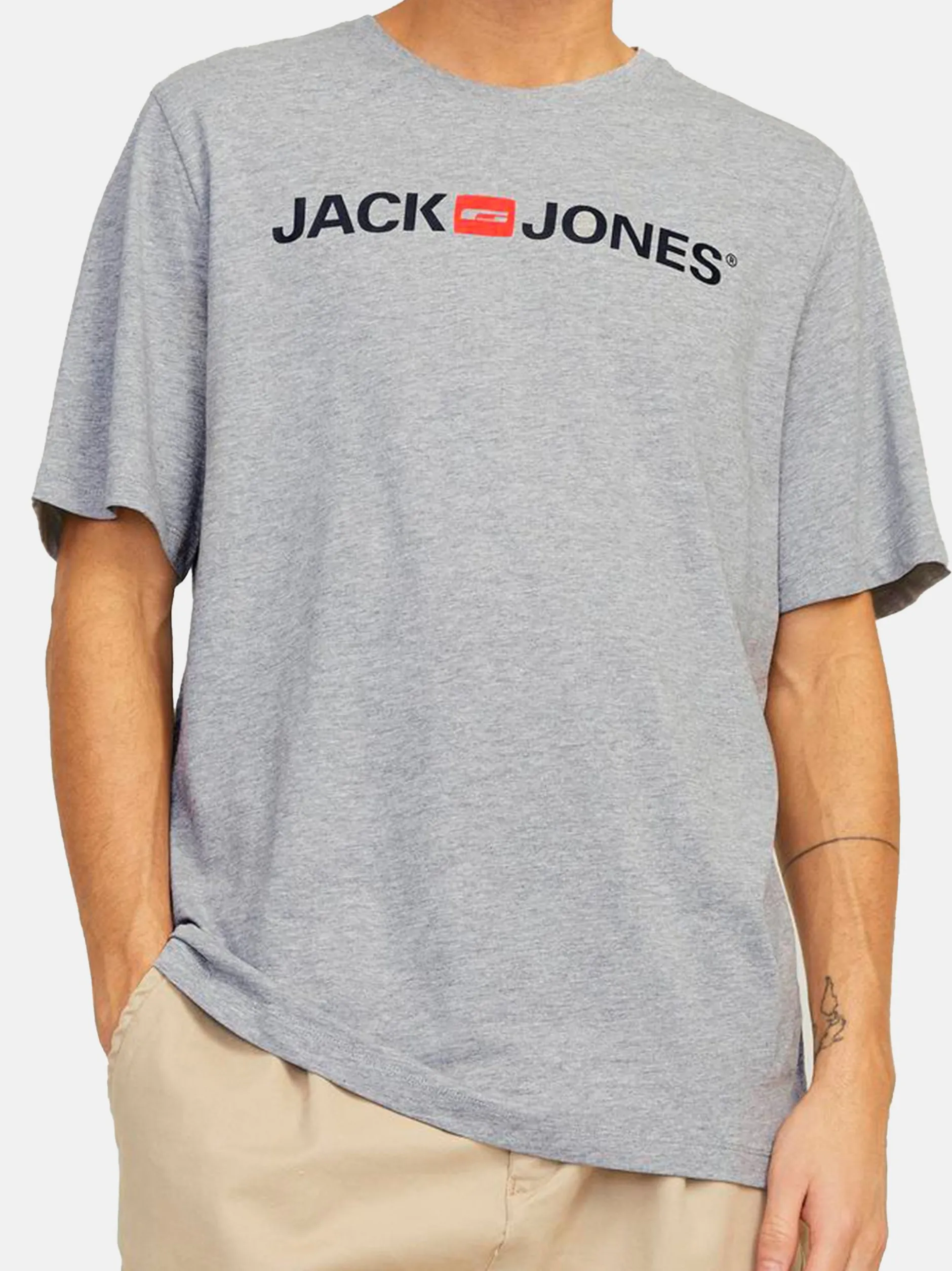 Jack & Jones Herren T-Shirt - 3er Pack Basic in hellgrau