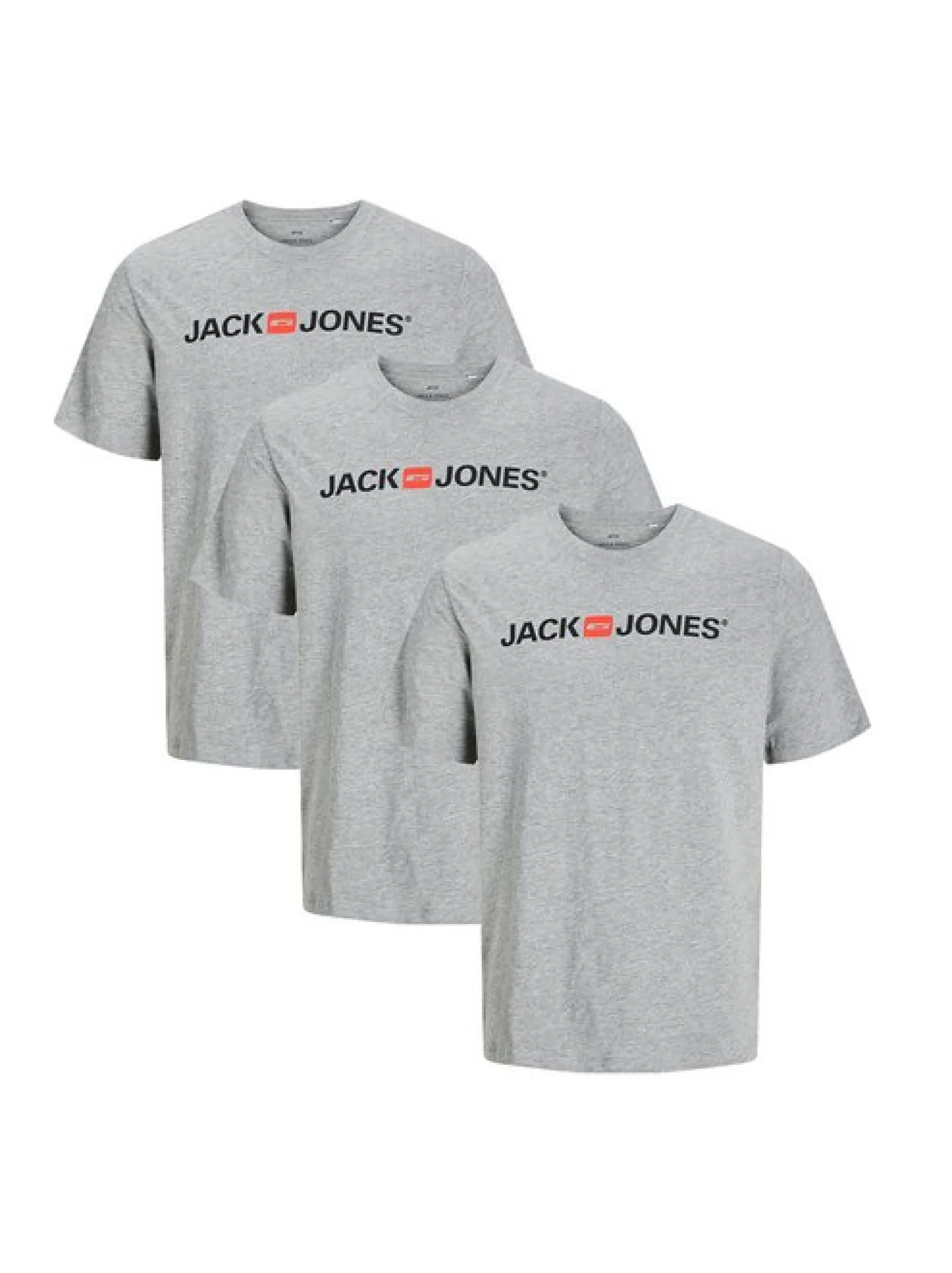Jack & Jones Herren T-Shirt - 3er Pack Basic in hellgrau
