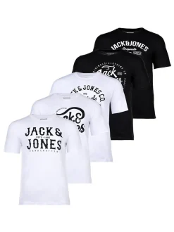 Jack & Jones Herren T-Shirts im 5er-Pack in weiß schwarz