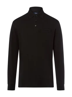 James Herren Langarm-Poloshirt in schwarz