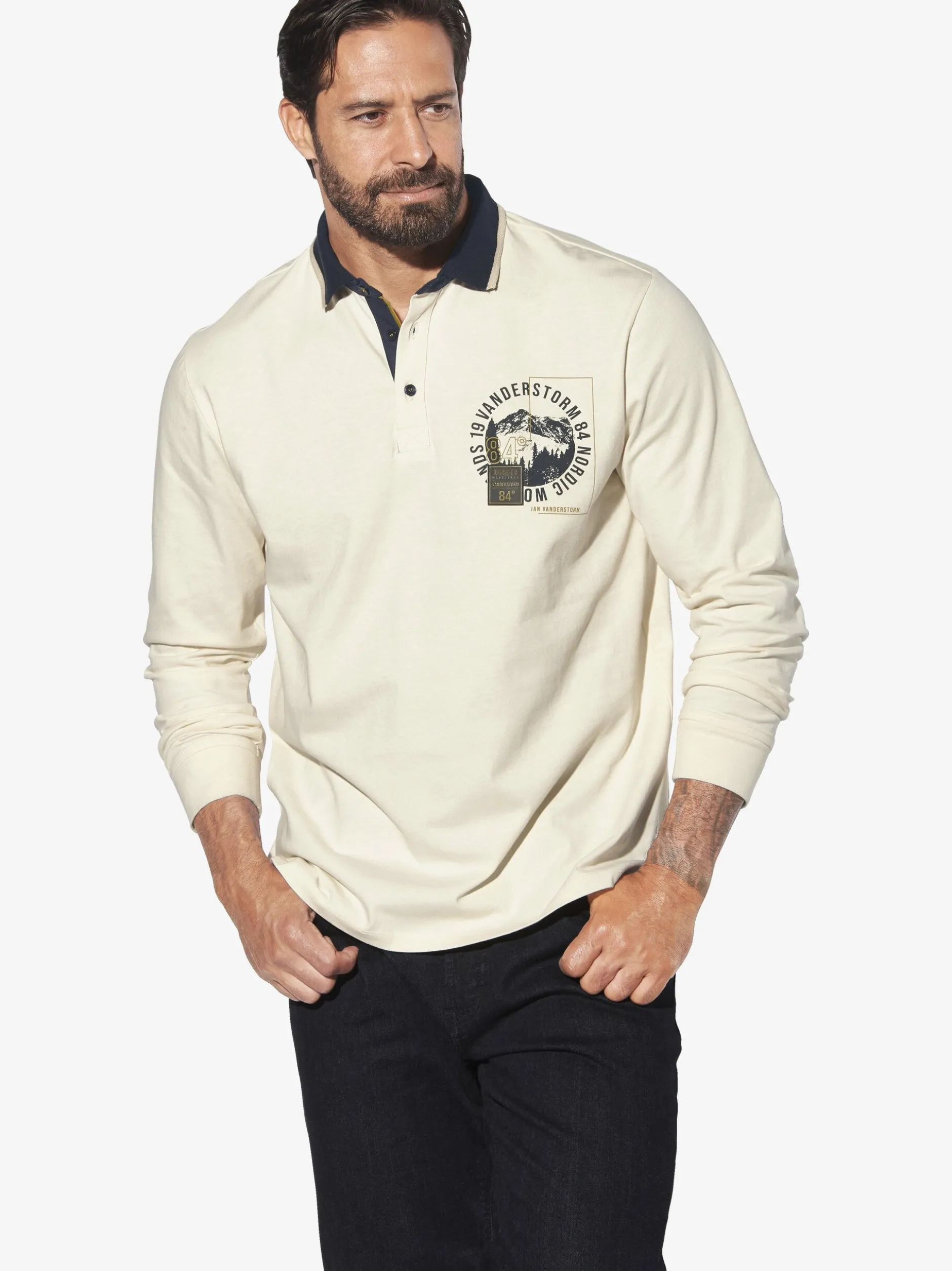 Jan Vanderstorm Herren Langarm-Poloshirt - OLSLAND in vanille