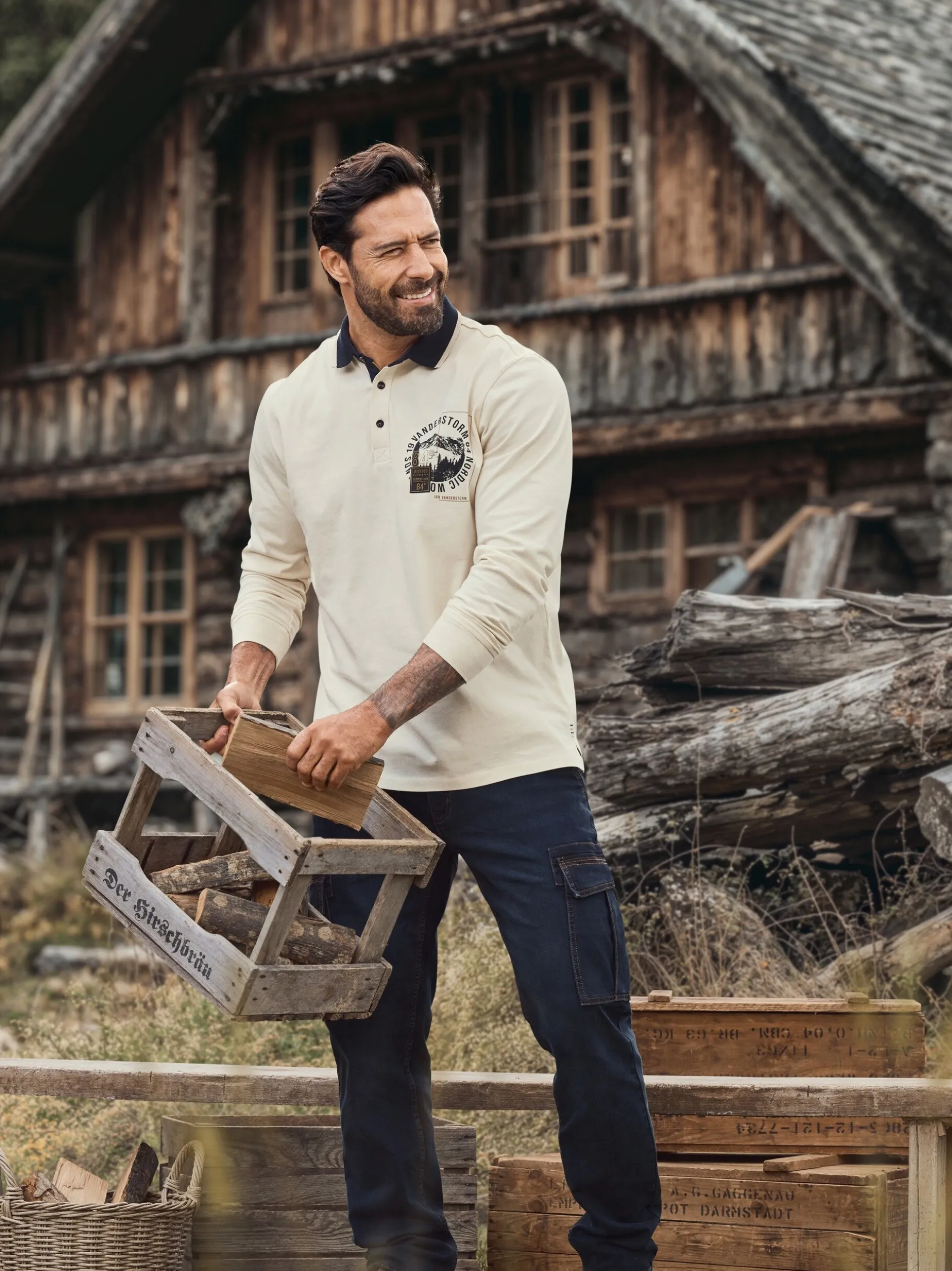 Jan Vanderstorm Herren Langarm-Poloshirt - OLSLAND in vanille