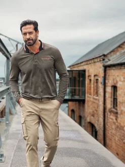 Jan Vanderstorm Herren Langarm-Poloshirt - KNUTSEN in braun