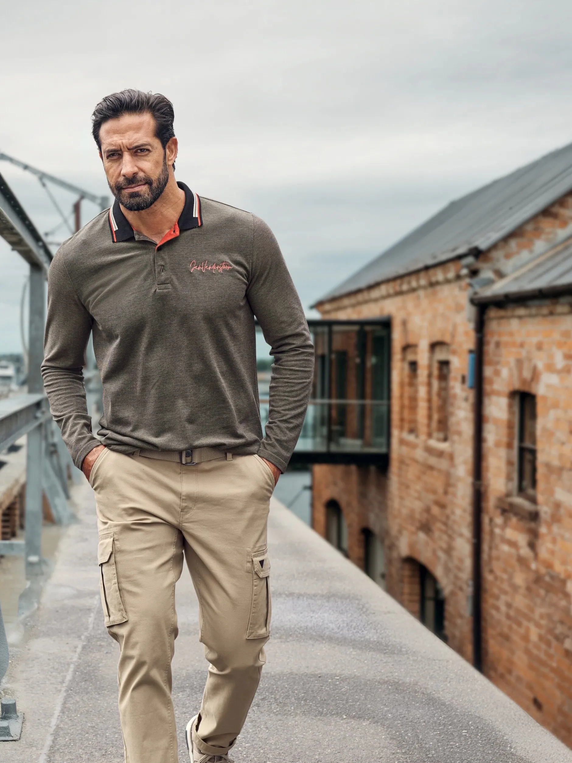 Jan Vanderstorm Herren Langarm-Poloshirt - KNUTSEN in braun