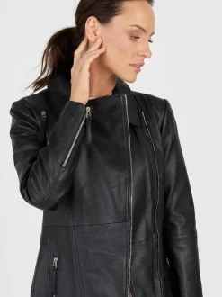 JCC Damen Ledermantel in schwarz