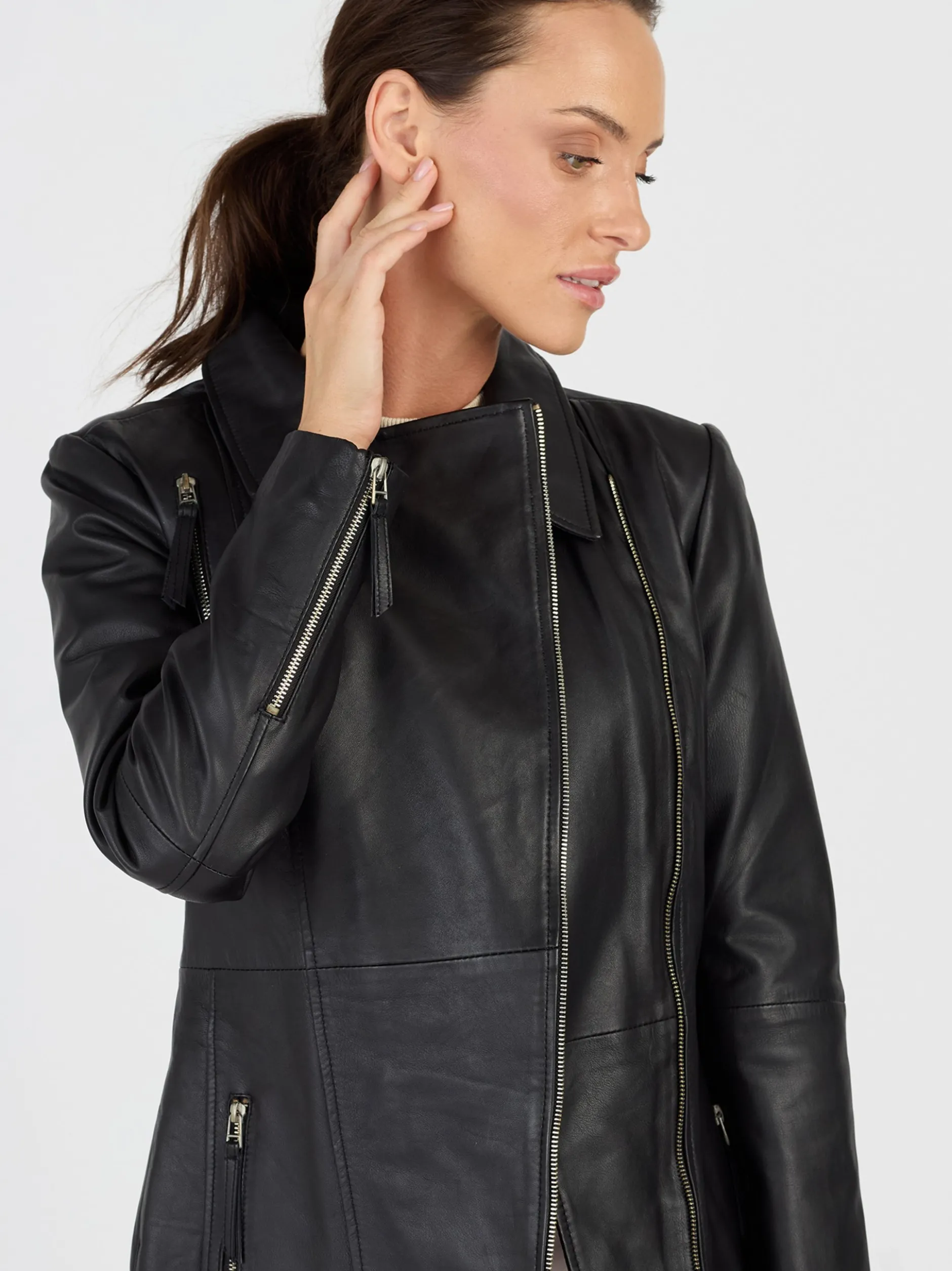 JCC Damen Ledermantel in schwarz