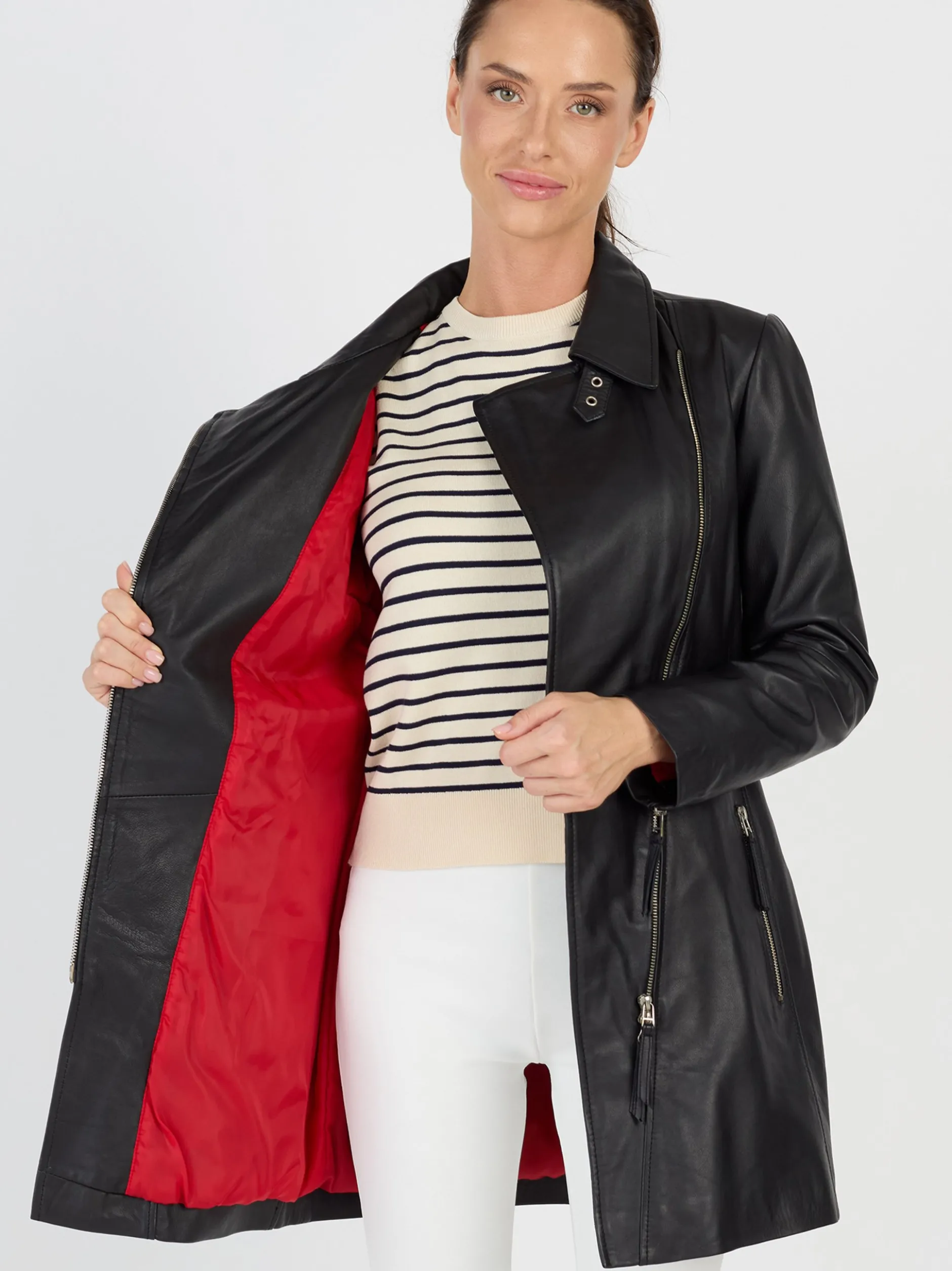 JCC Damen Ledermantel in schwarz