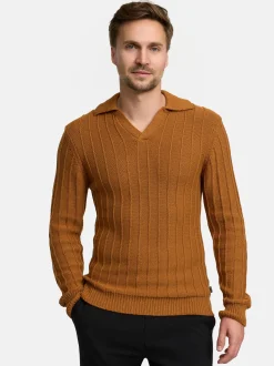 Jeff Herren Strickpullover - JFTruman polo knit in camel braun