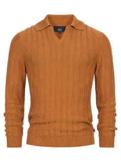 Jeff Herren Strickpullover - JFTruman polo knit in camel braun