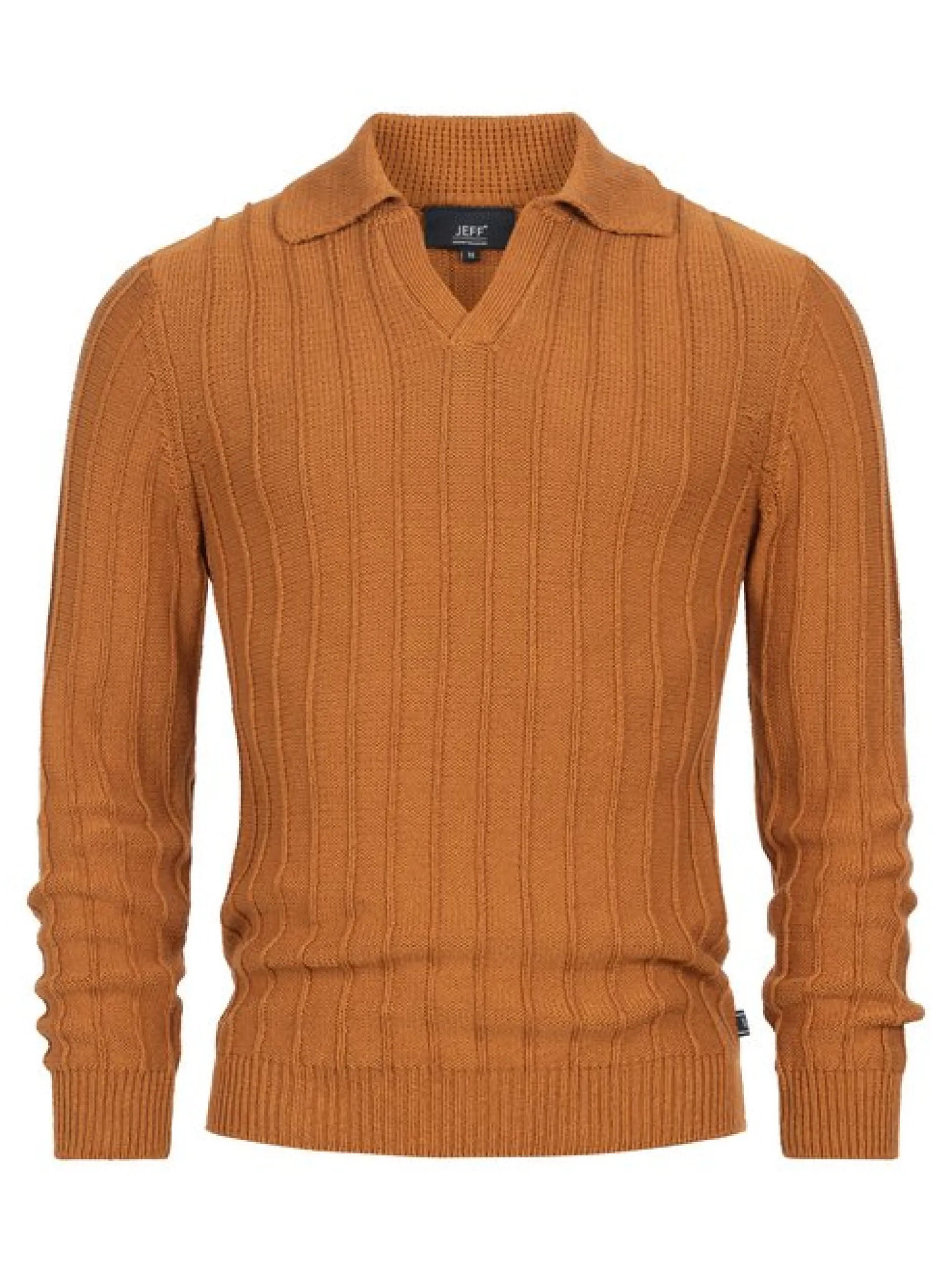 Jeff Herren Strickpullover - JFTruman polo knit in camel braun