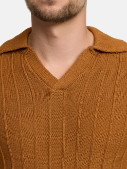 Jeff Herren Strickpullover - JFTruman polo knit in camel braun