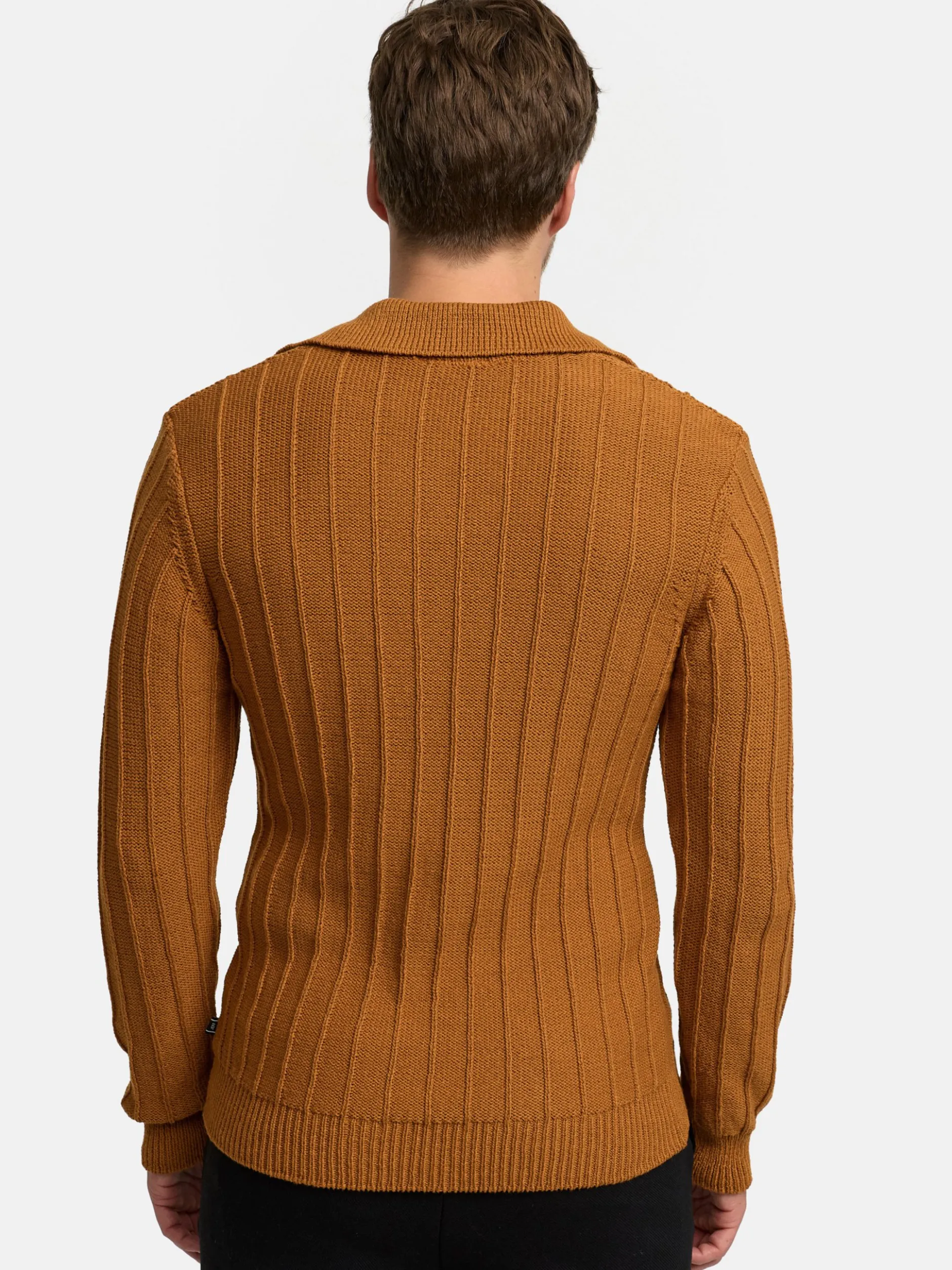 Jeff Herren Strickpullover - JFTruman polo knit in camel braun
