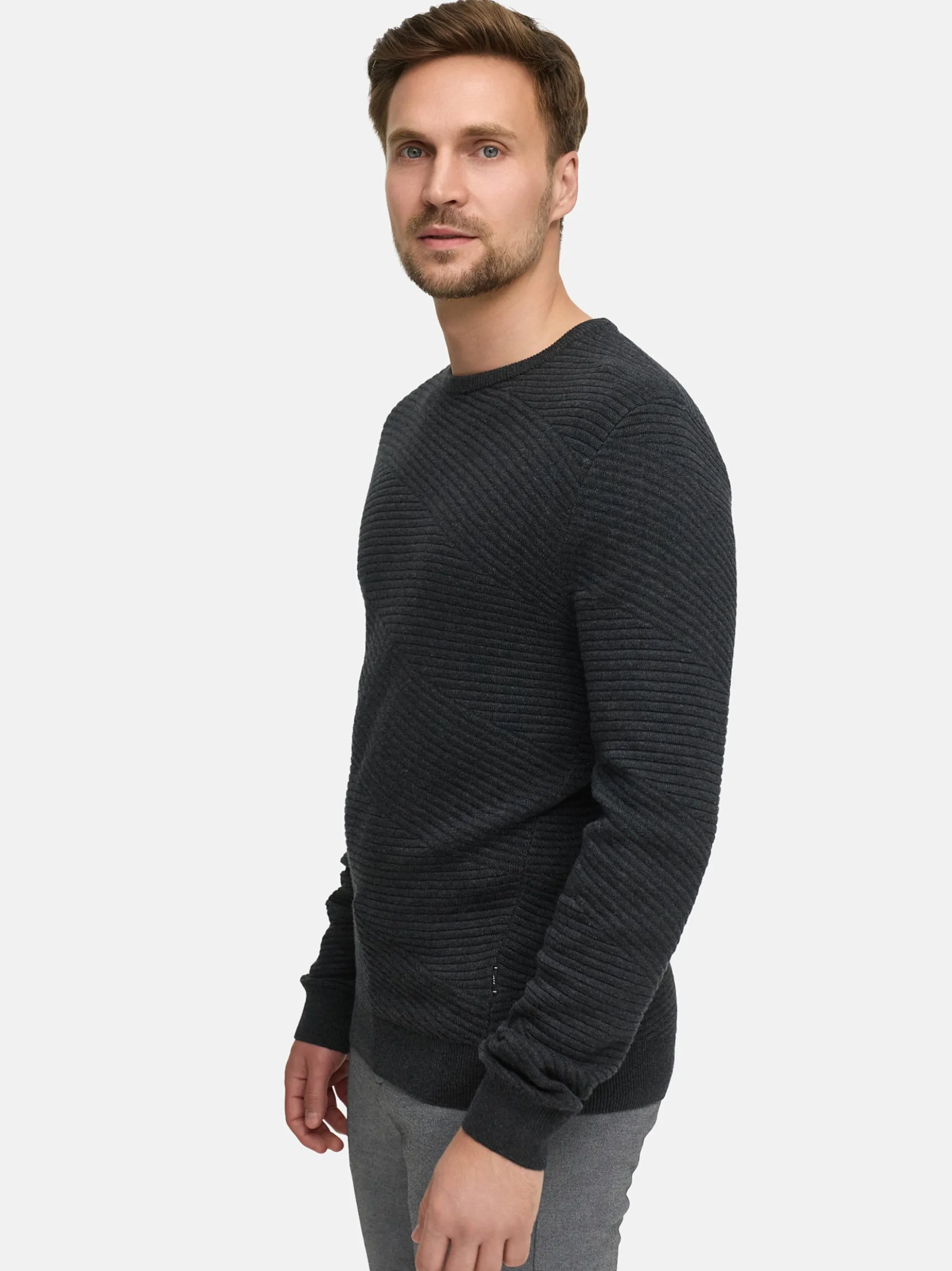 Jeff Herren Strickpullover - JFAbram crew neck in anthrazit