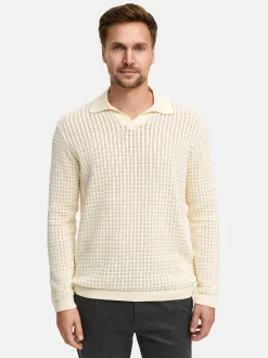 Jeff Herren Strickpullover - JFLane polo knit in vanille beige