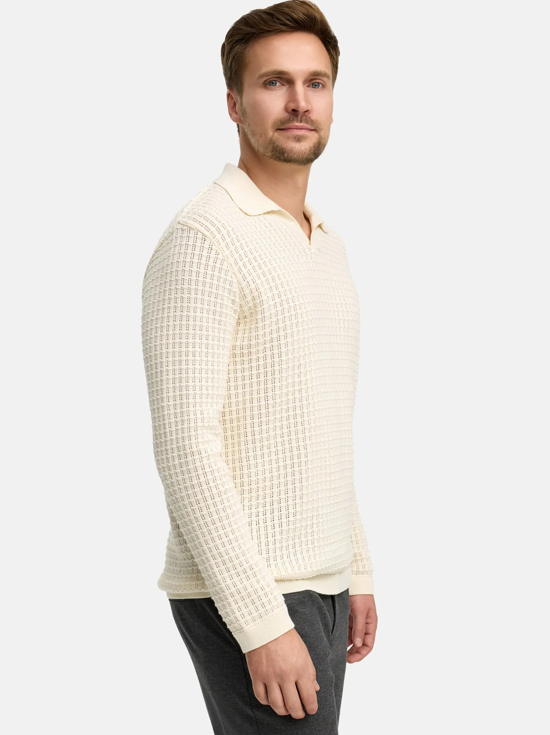Jeff Herren Strickpullover - JFLane polo knit in vanille beige