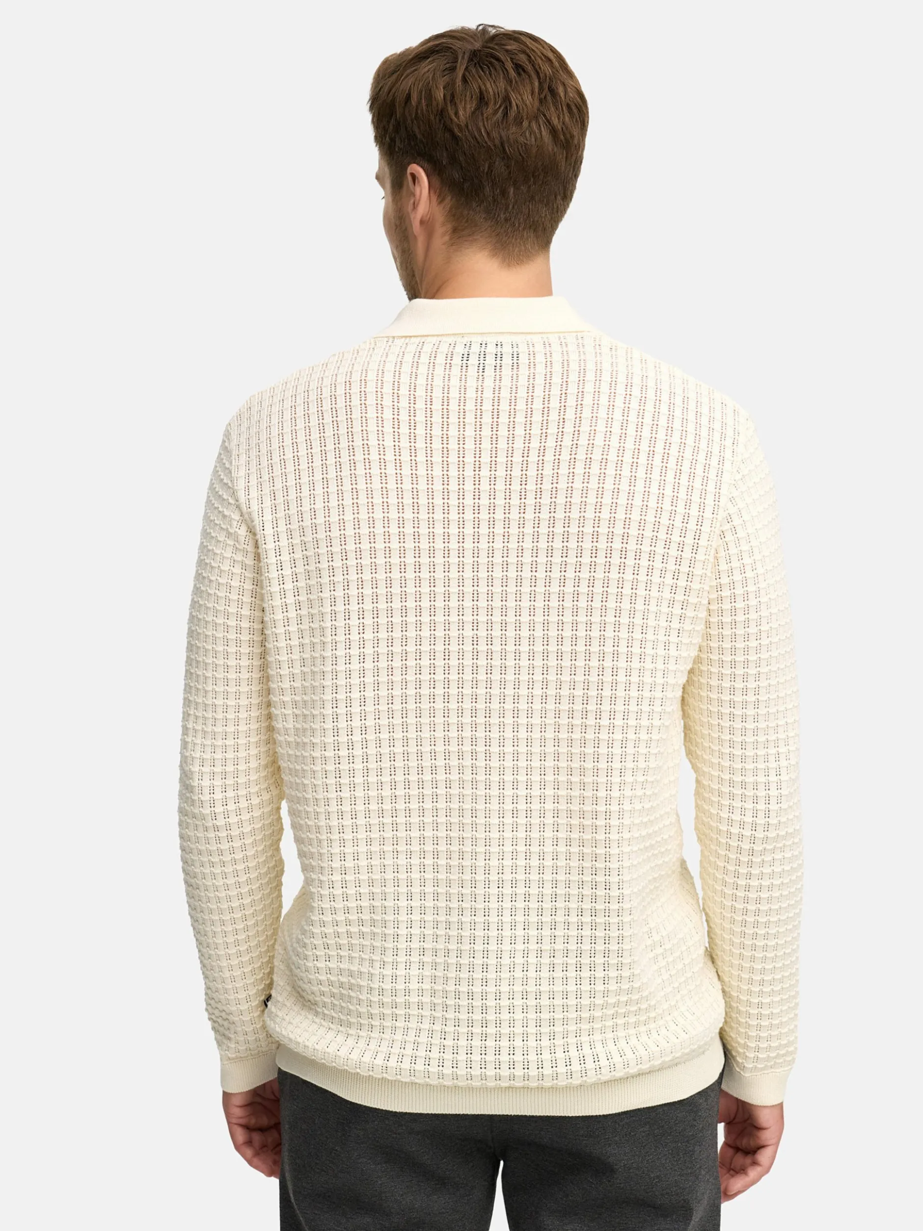 Jeff Herren Strickpullover - JFLane polo knit in vanille beige