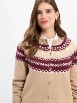 JOOP! Damen Strickjacke mit Cashmere-Anteil - Kloda in beige aubergine