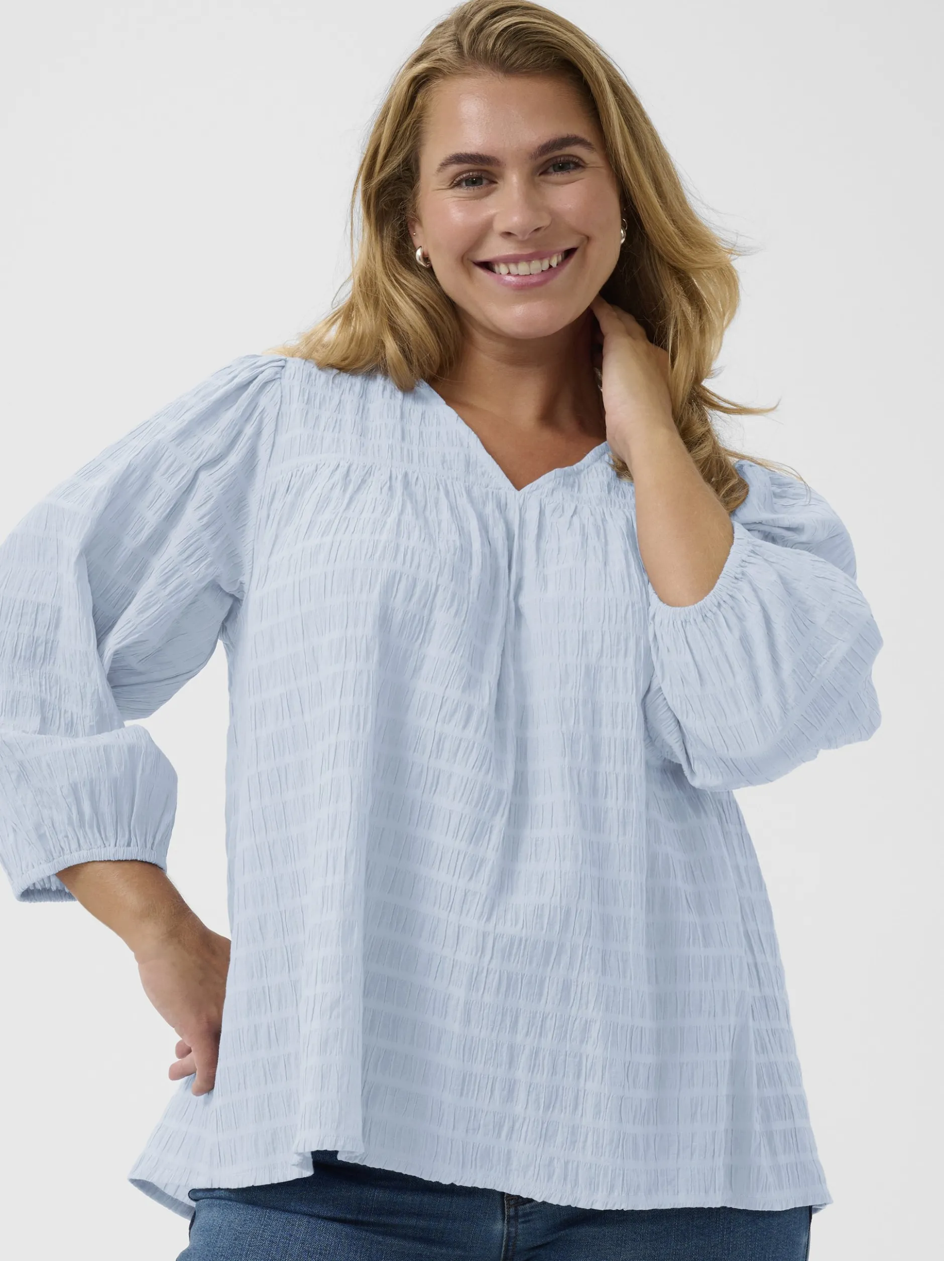 Kaffe Curve Damen Bluse KCmaisie in hellblau