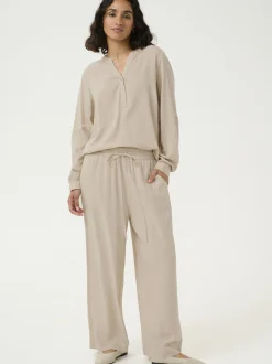 Kaffe Damen Casual Hose KAmilia Elastische Taille in beige