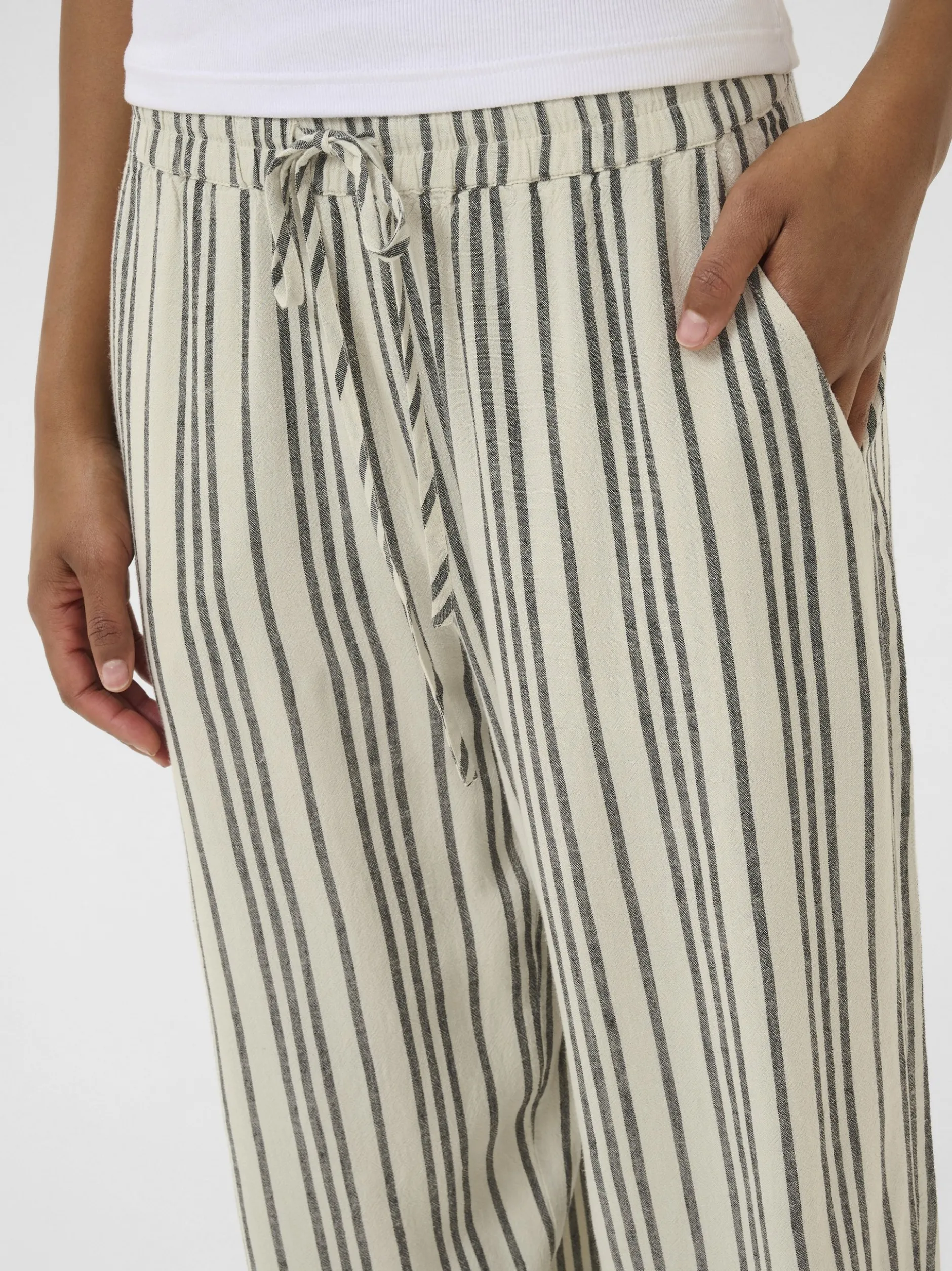 Kaffe Damen Casual Hose KAmilia Elastische Taille in sand schwarz