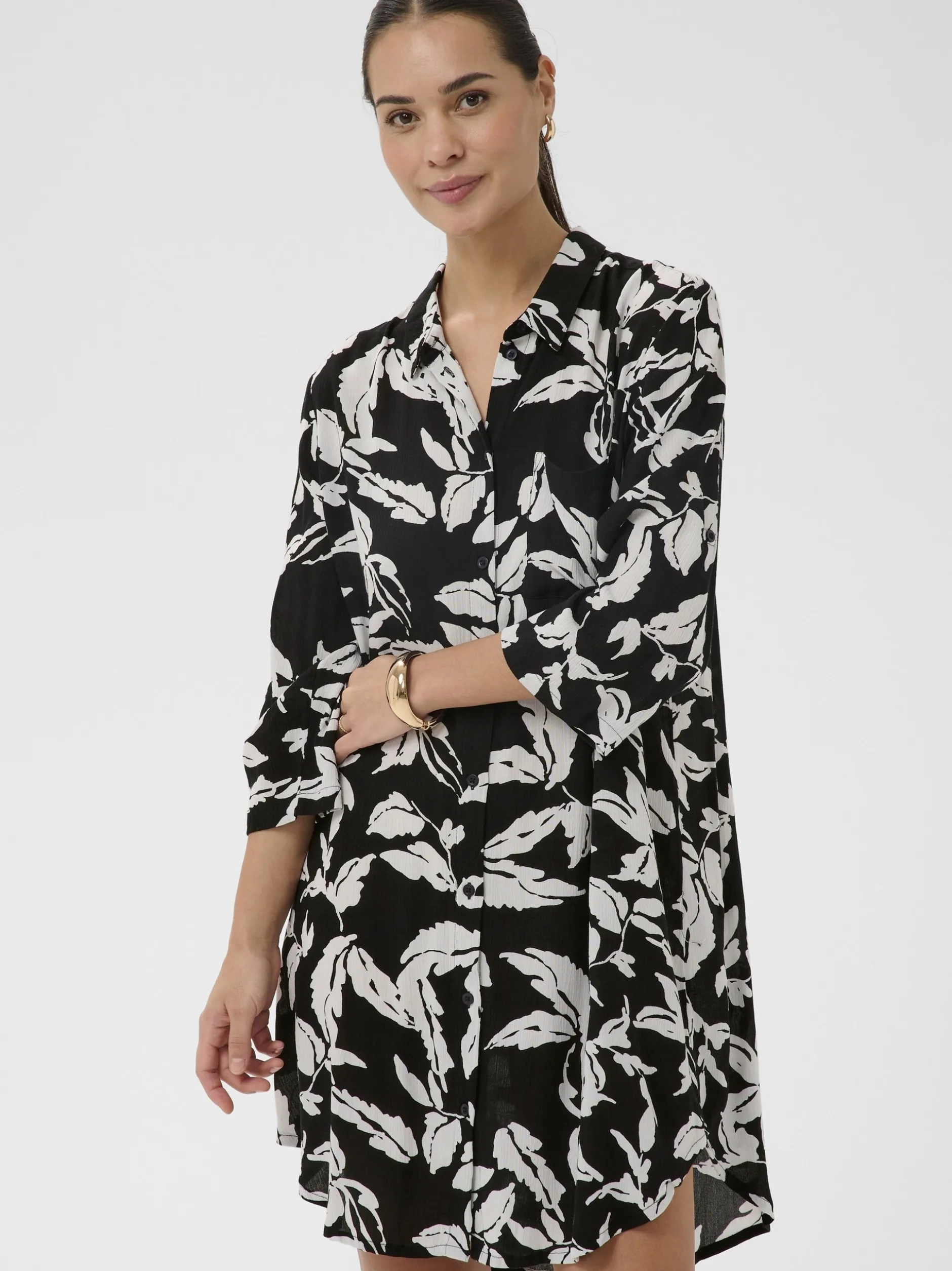 Kaffe Damen Hemdblusenkleid KAhildur in schwarz