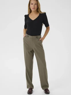 Kaffe Damen Hose KAmerle Hohe Taille in braun
