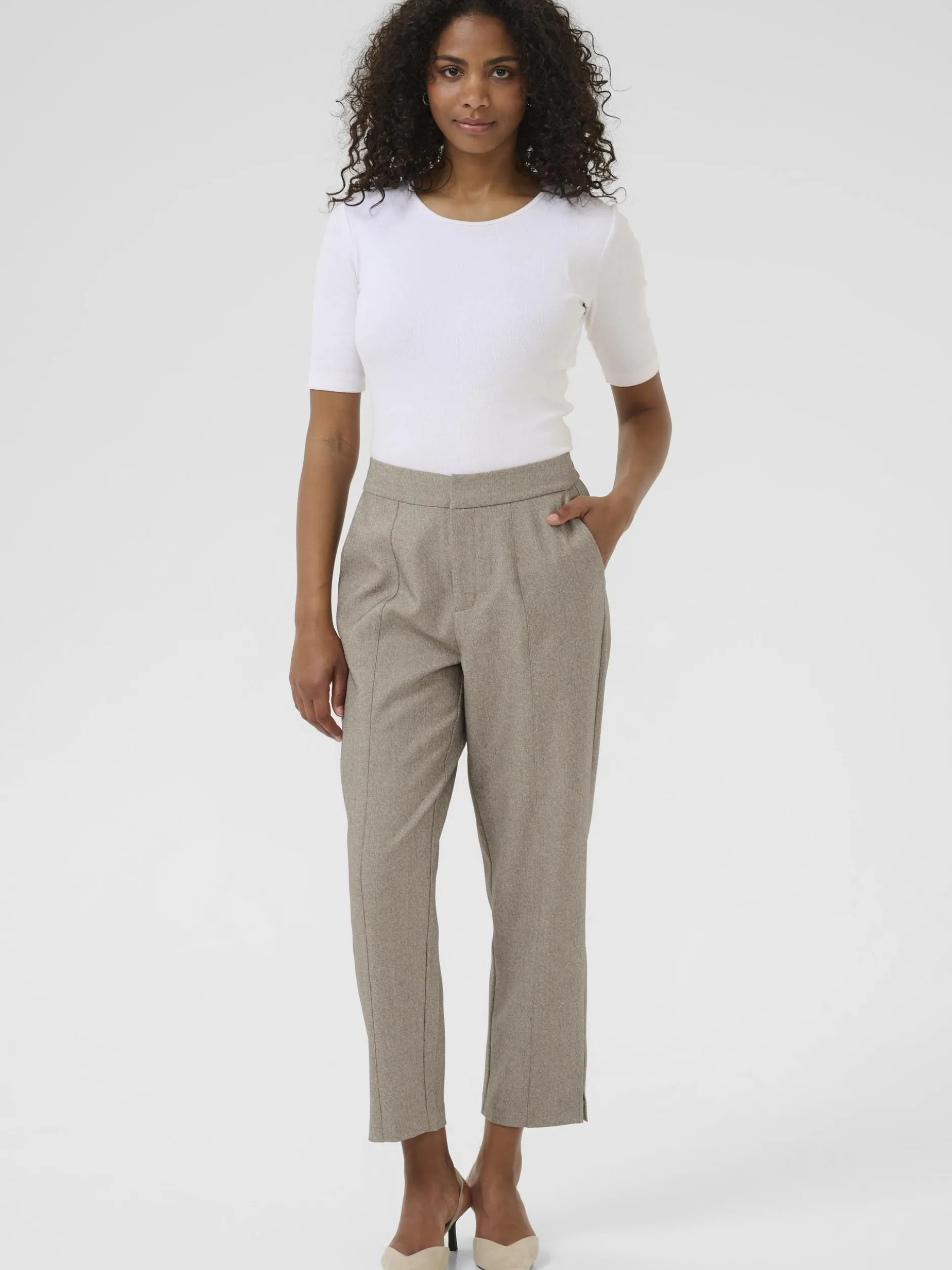 Kaffe Damen Hose KAtilla Hohe Taille in kitt