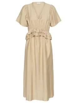 Kaffe Damen Kleid KAjasmin Elastische Taille in beige