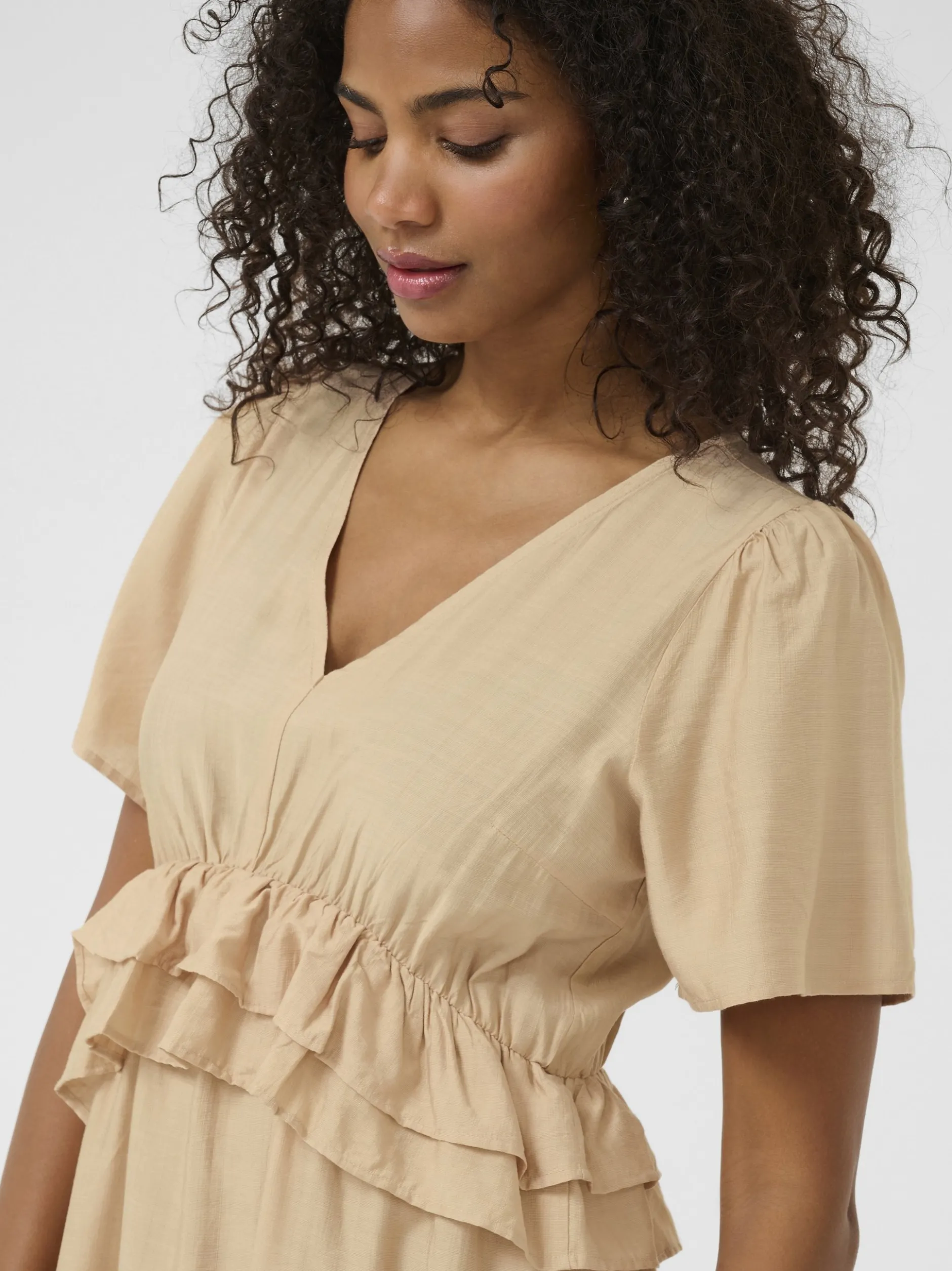 Kaffe Damen Kleid KAjasmin Elastische Taille in beige