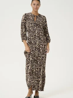Kaffe Damen Kleid KApedra Elastische Taille in beige schwarz