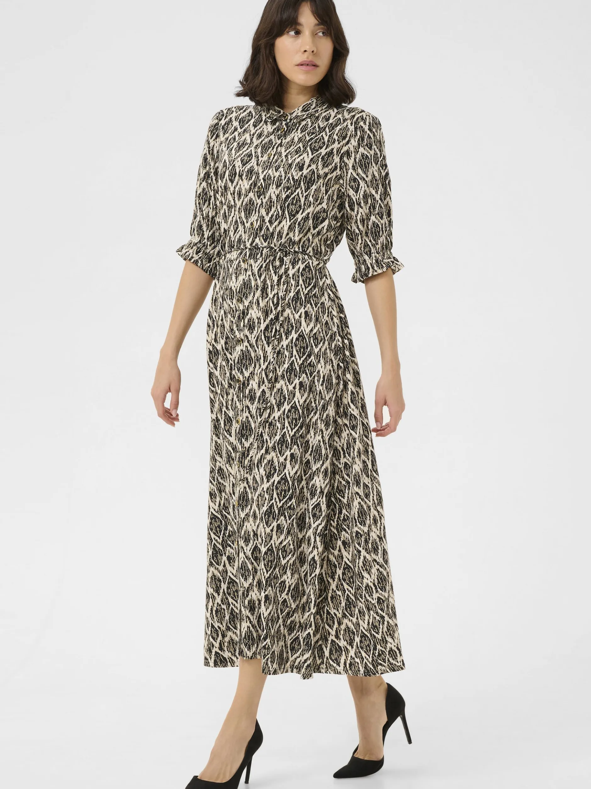 Kaffe Damen Kleid KAveronica in beige schwarz