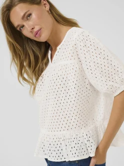 Kaffe Damen Kurzarm-Bluse KArumba in weiß