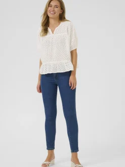 Kaffe Damen Kurzarm-Bluse KArumba in weiß