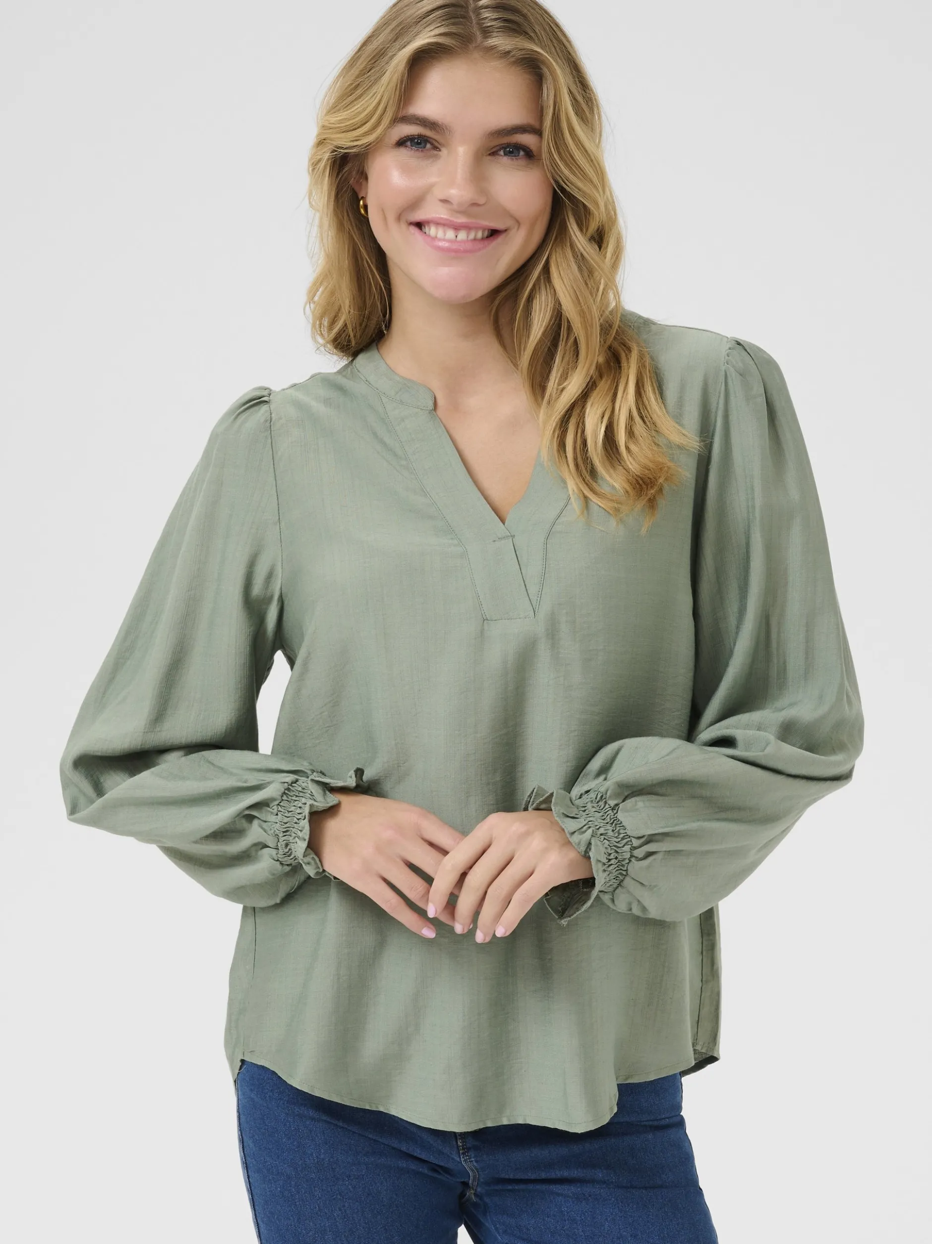 Kaffe Damen Langarm-Bluse KAmariana in grün
