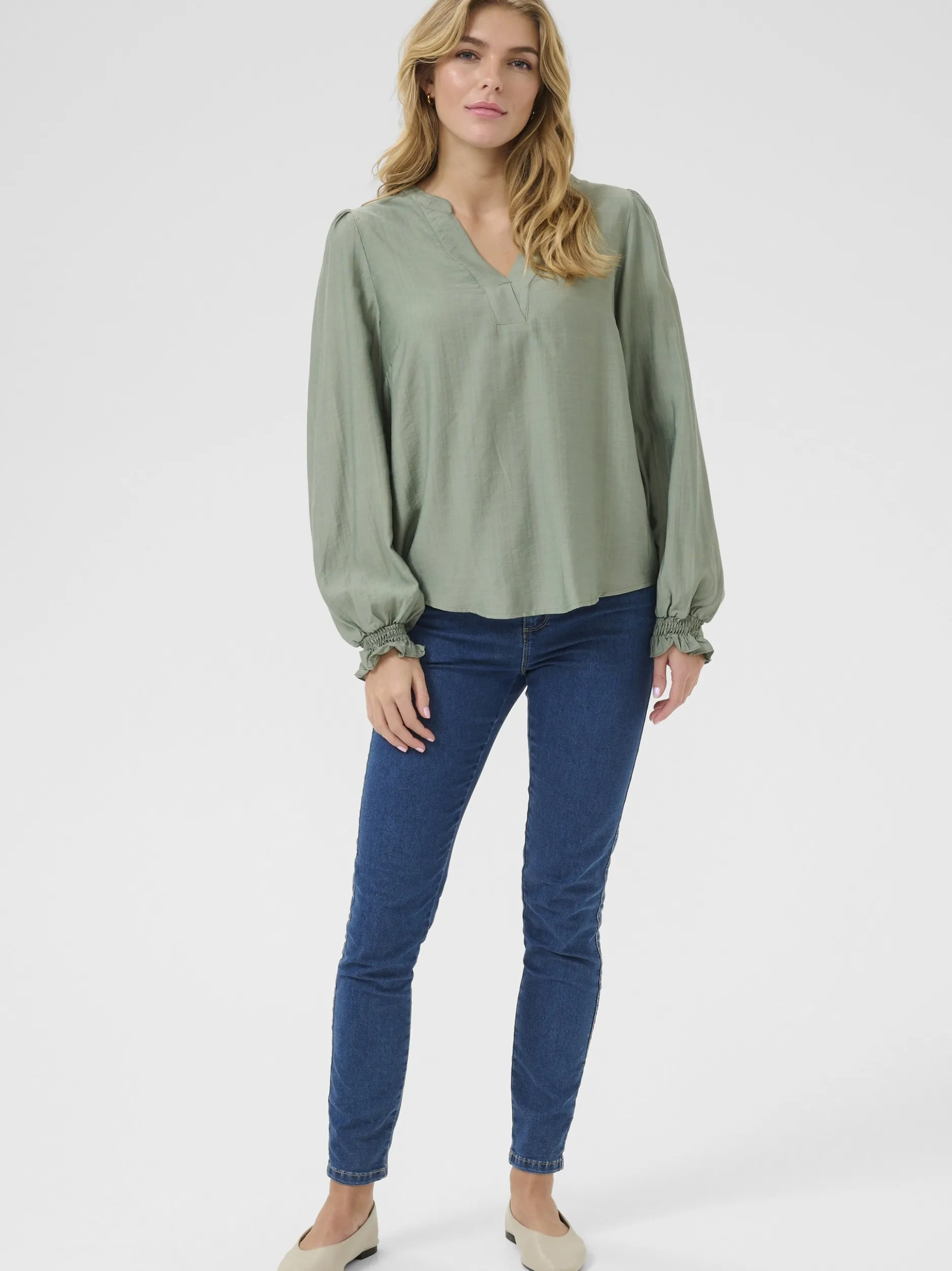 Kaffe Damen Langarm-Bluse KAmariana in grün