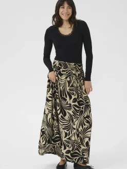 Kaffe Damen Rock KAcelia Elastische Taille in beige schwarz