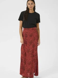 Kaffe Damen Rock KAliana Elastische Taille in rot schwarz
