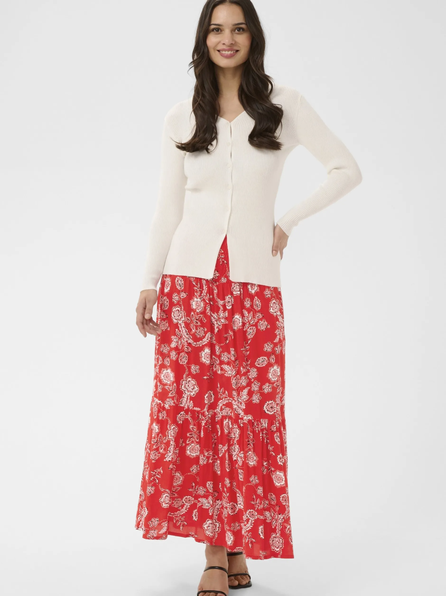 Kaffe Damen Rock KAmaxi Elastische Taille in rot