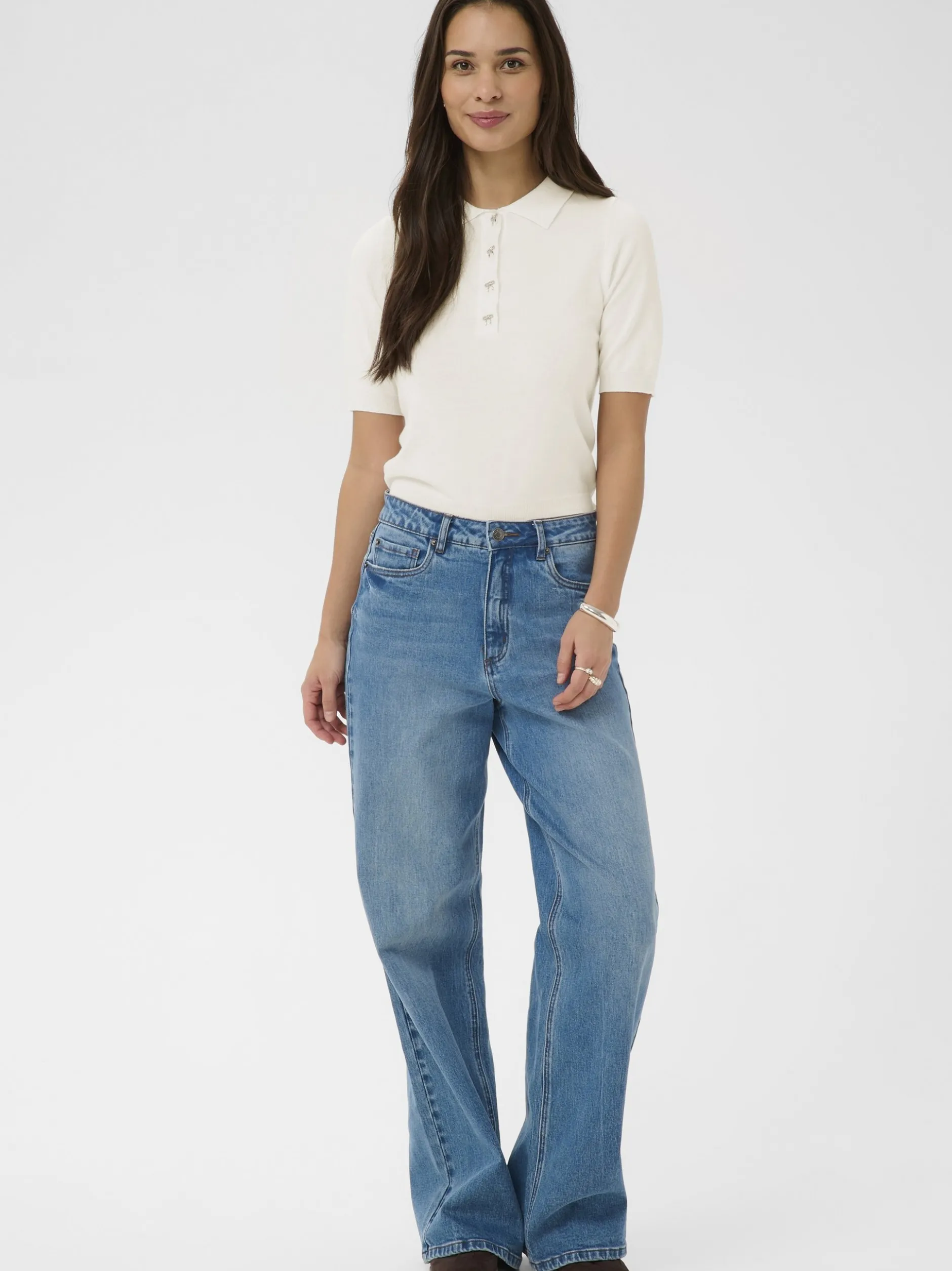 Kaffe Damen Strick-Poloshirt KAlizza in ecru