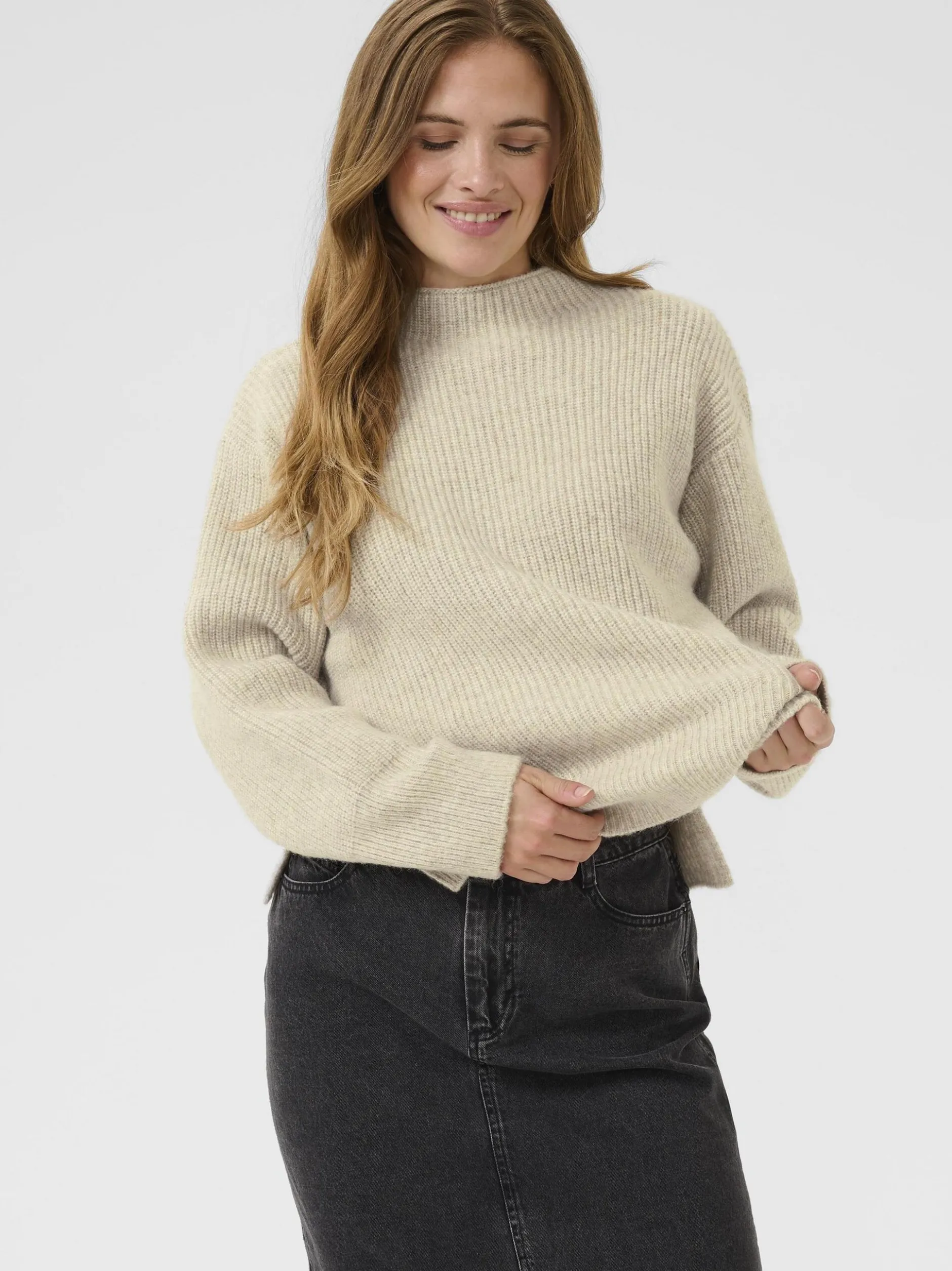 Kaffe Damen Strickpullover KAelina in kitt