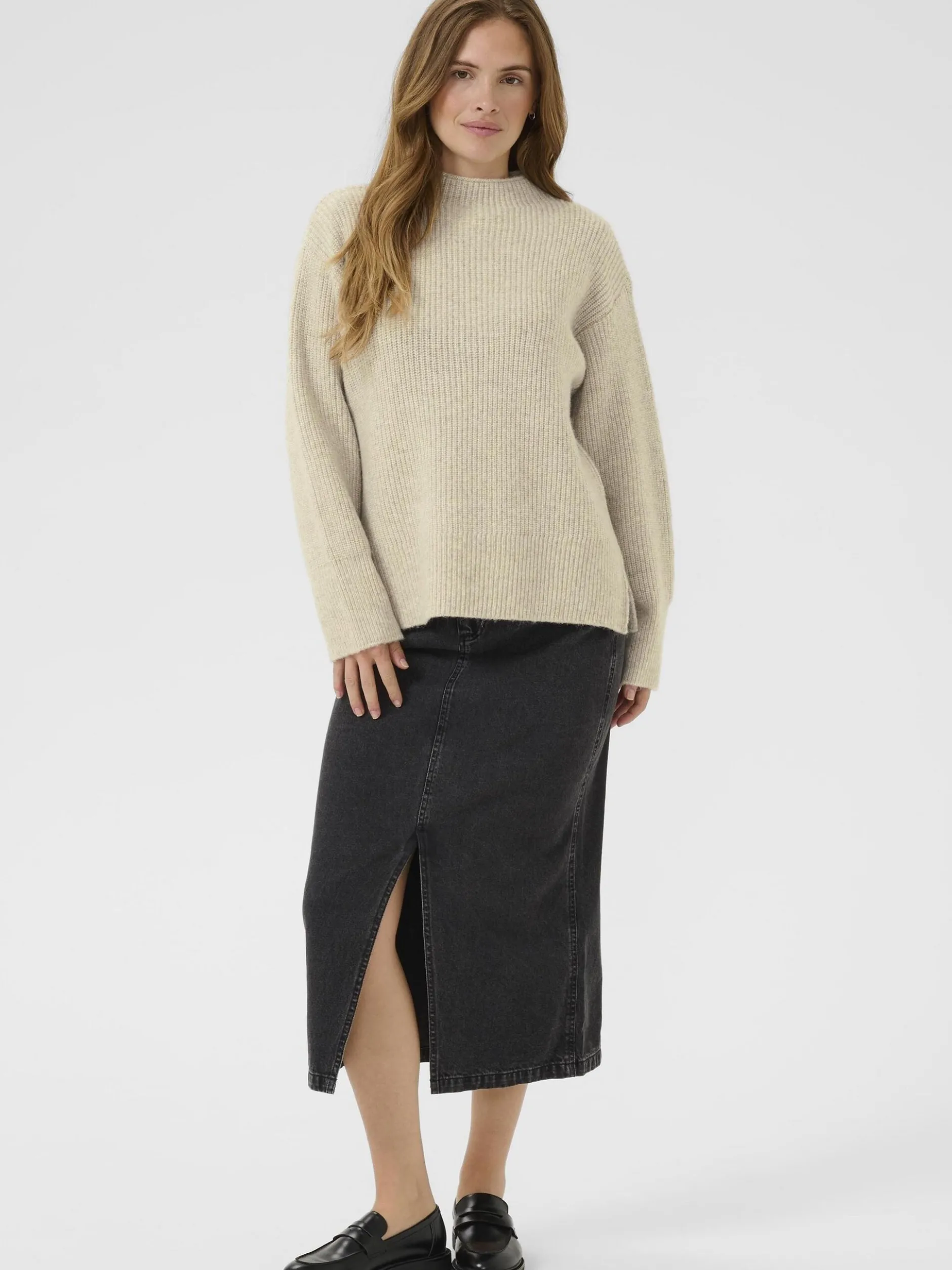 Kaffe Damen Strickpullover KAelina in kitt