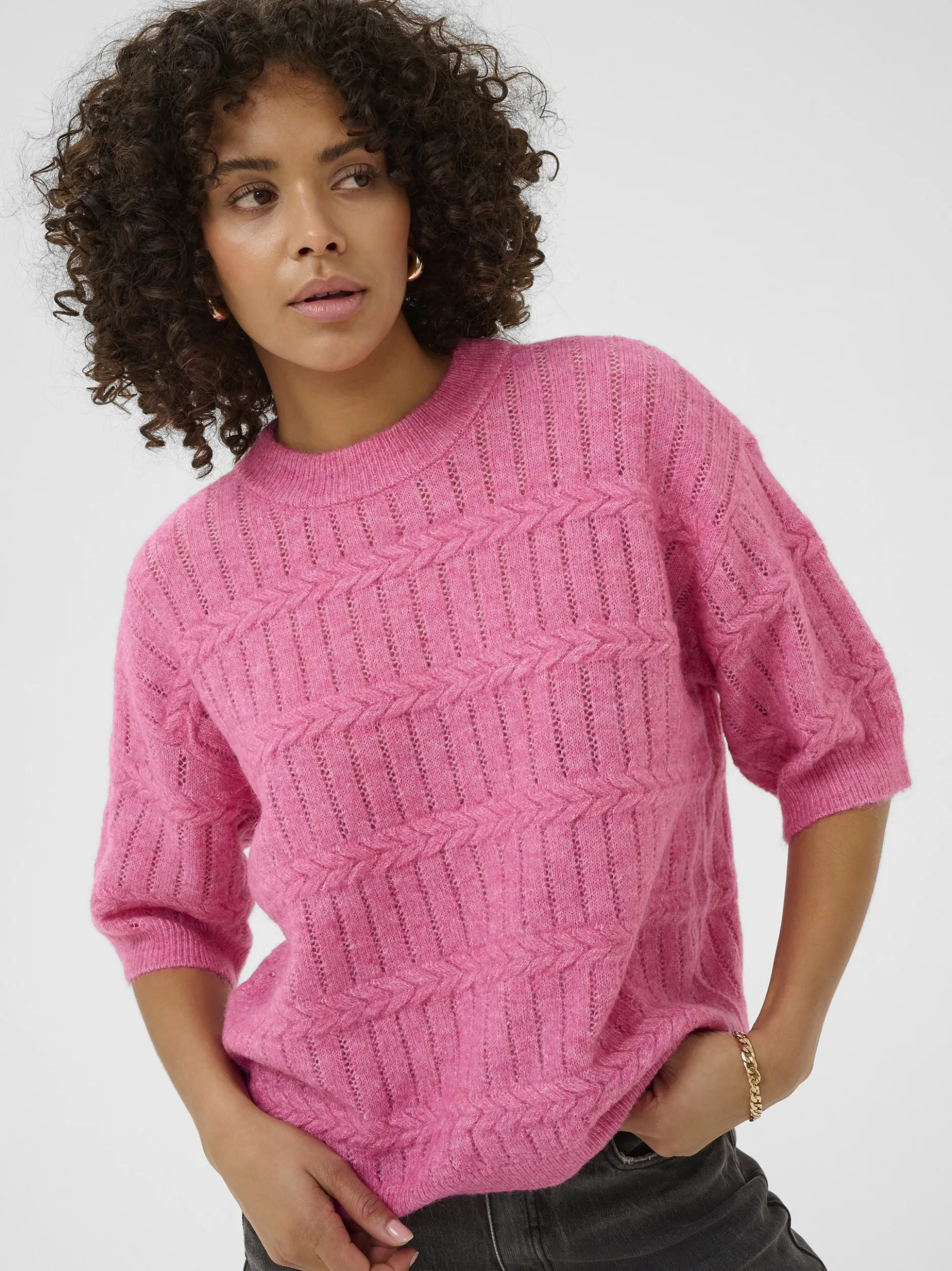 Kaffe Damen Strickpullover KAmonia in pink