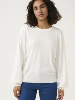 Kaffe Damen Strickpullover KAkaren in weiß