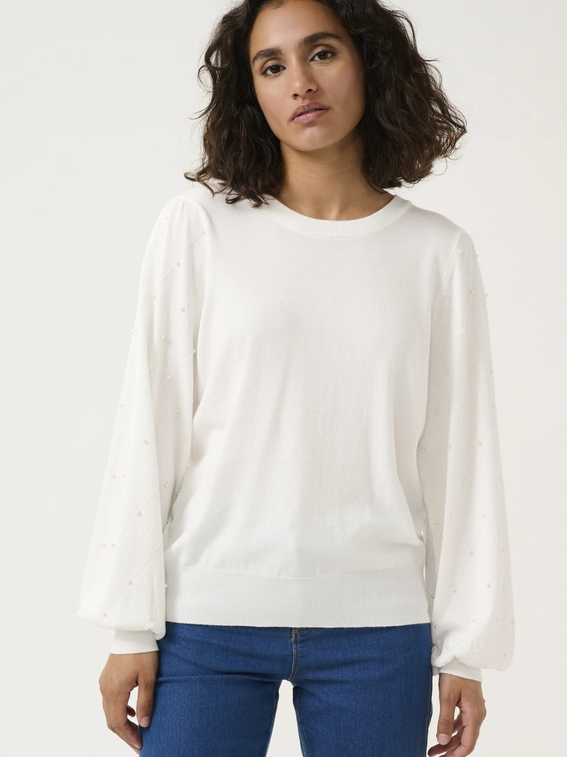 Kaffe Damen Strickpullover KAkaren in weiß
