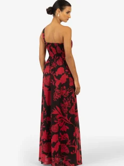 Kraimod Damen Abendkleid in rot schwarz - Länge: lang