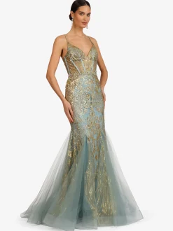 Kraimod Damen Abendkleid in türkis gold - Länge: lang